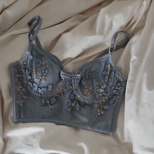 Chicwish Dusty Blue Floral Embroidered Camisole